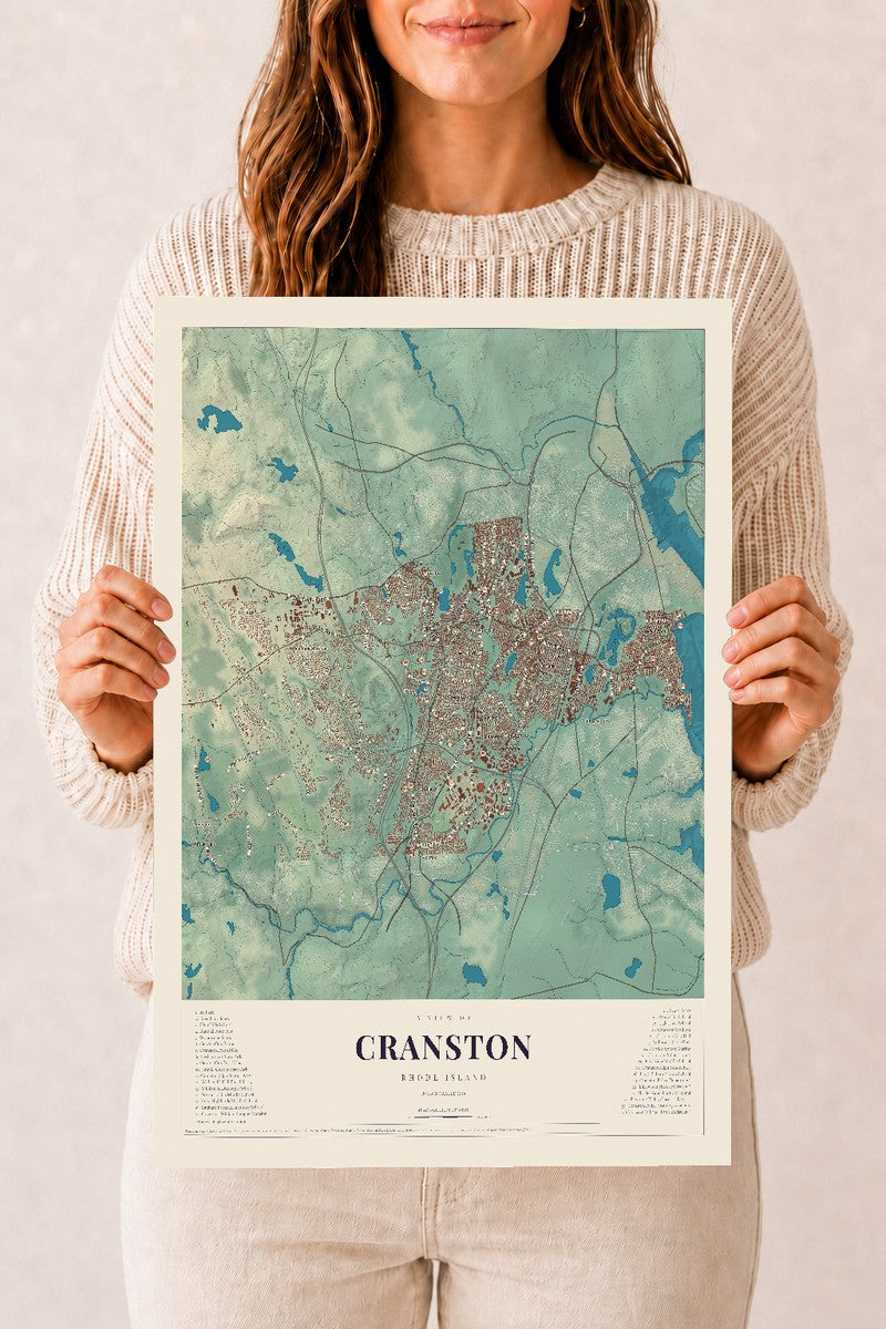 Cranston, Rhode Island map print, 12" x 18" Archival Matte Print mockup