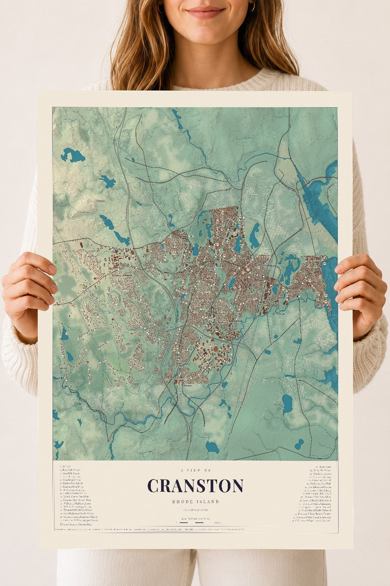 Cranston, Rhode Island map print, 18" x 24" Archival Matte Print mockup