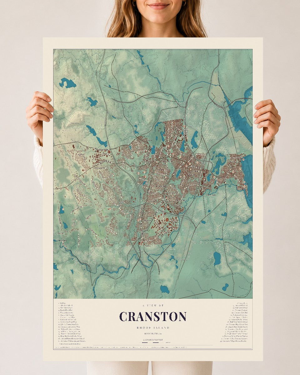 Cranston, Rhode Island map print, 24" x 36" Archival Matte Print mockup