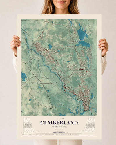 Cumberland, Rhode Island map print, 24" x 36" Archival Matte Print mockup