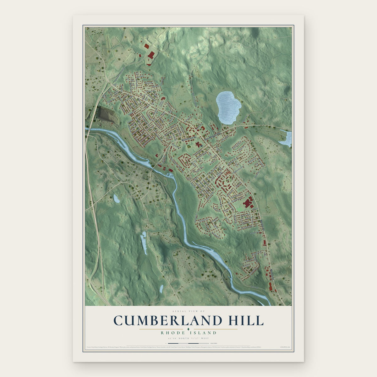 Cumberland Hill, Rhode Island map print, the full design