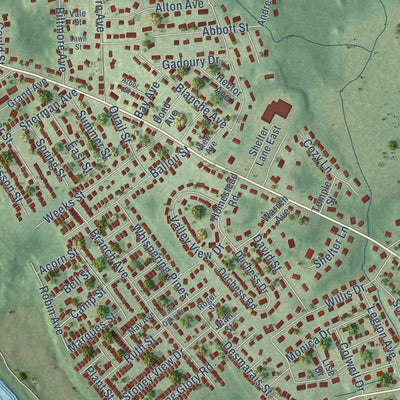 Close-up of the map of Cumberland Hill, Rhode Island print showing street and building detail