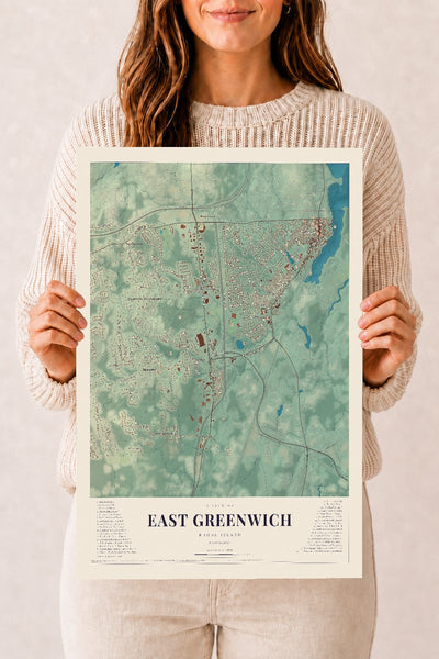 East Greenwich, Rhode Island map print, 12" x 18" Archival Matte Print mockup