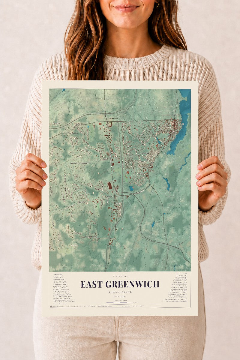 East Greenwich, Rhode Island map print, 12" x 18" Archival Matte Print mockup