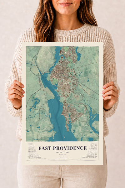 East Providence, Rhode Island map print, 12" x 18" Archival Matte Print mockup
