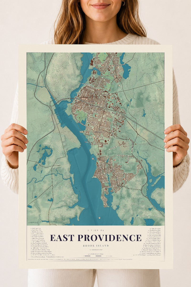 East Providence, Rhode Island map print, 18" x 24" Archival Matte Print mockup