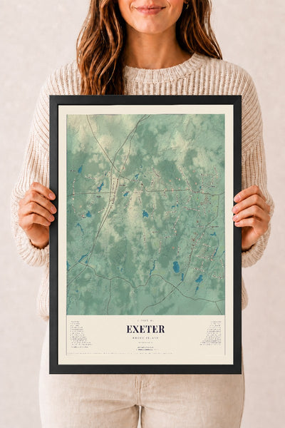 Exeter, Rhode Island map print, 12" x 18" W/ Black Ayous Wood Frame mockup