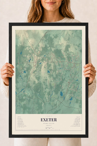 Exeter, Rhode Island map print, 18" x 24" W/ Black Ayous Wood Frame mockup