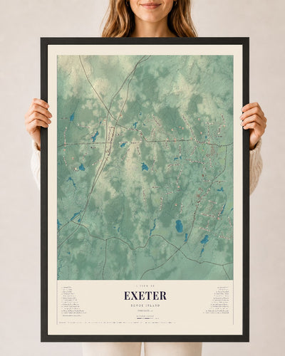 Exeter, Rhode Island map print, 24" x 36" W/ Black Ayous Wood Frame mockup
