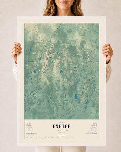 Exeter, Rhode Island map print, 24" x 36" W/ White Ayous Wood Frame mockup