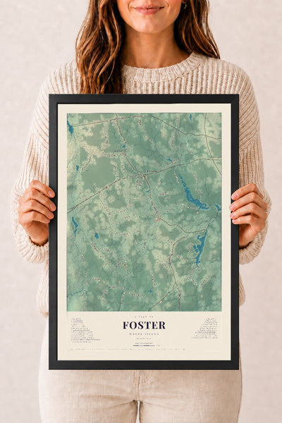 Foster, Rhode Island map print, 12" x 18" W/ Black Ayous Wood Frame mockup
