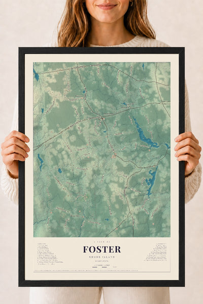 Foster, Rhode Island map print, 18" x 24" W/ Black Ayous Wood Frame mockup