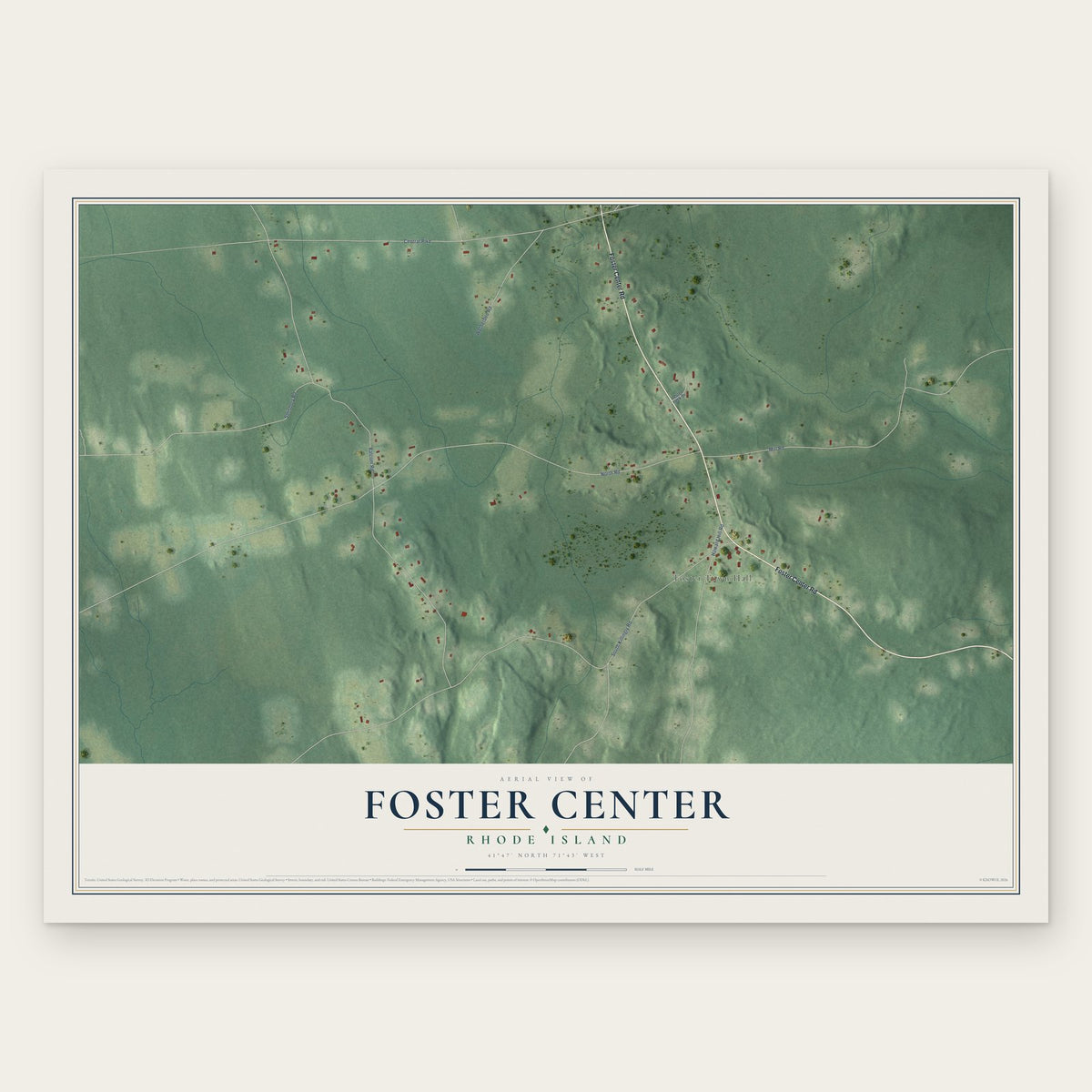 Foster Center, Rhode Island map print, the full design