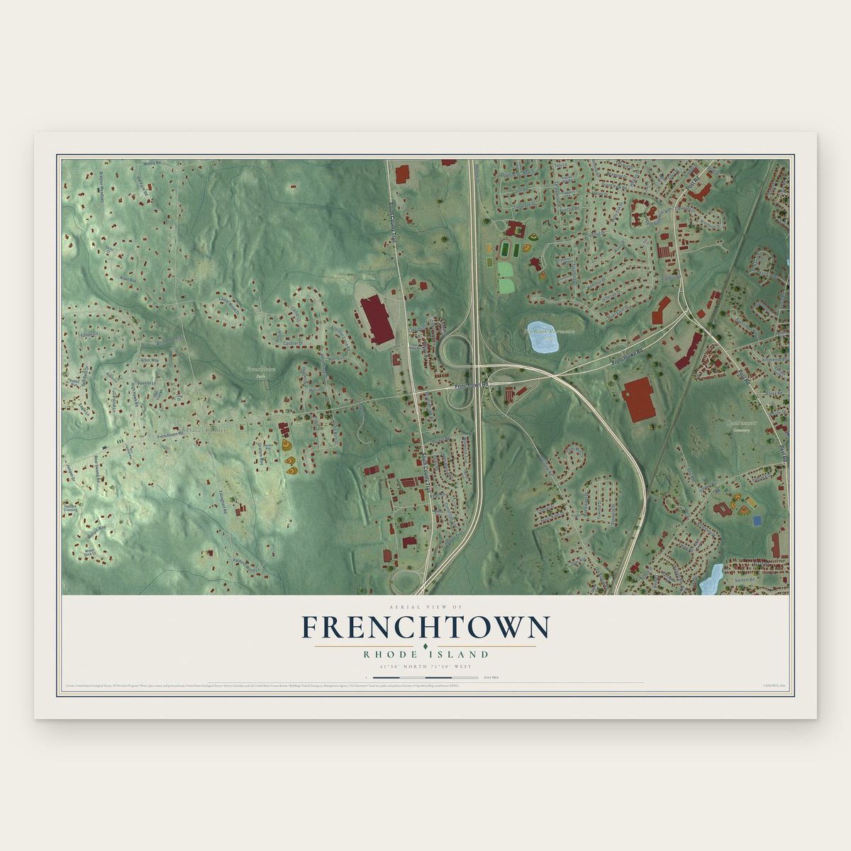 Frenchtown, Rhode Island map print, the full design