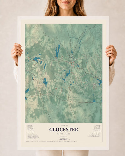 Glocester, Rhode Island map print, 24" x 36" W/ White Ayous Wood Frame mockup