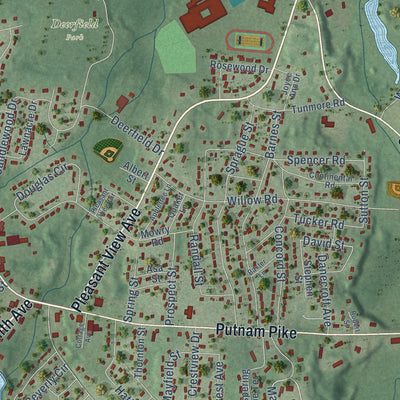 Close-up of the map of Greenville, Rhode Island print showing street and building detail