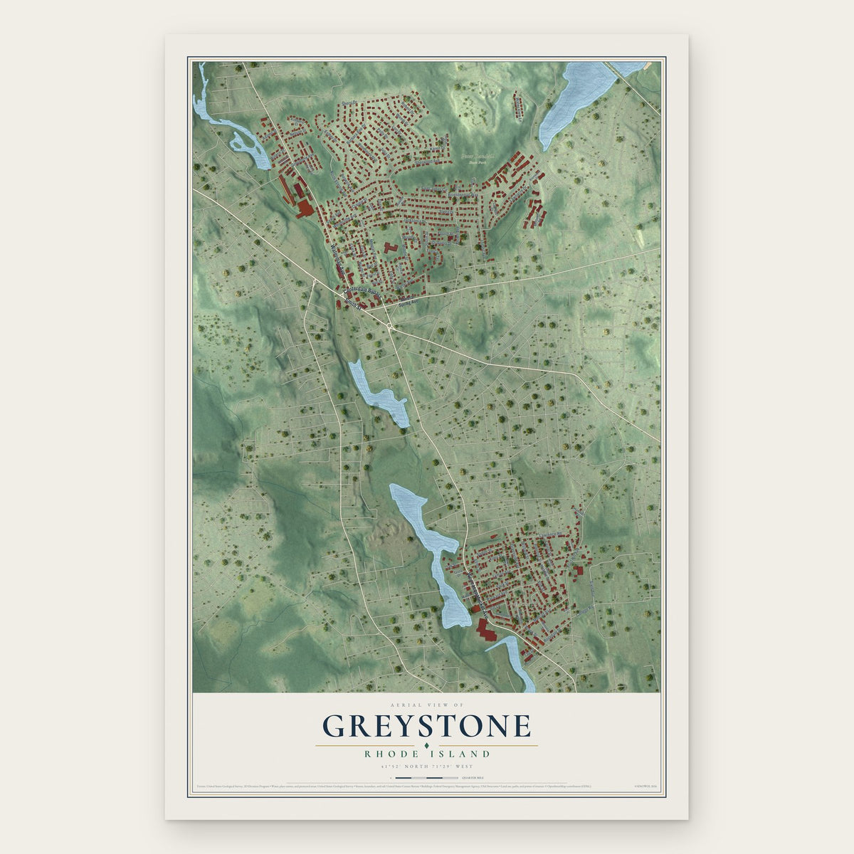 Greystone, Rhode Island map print, the full design