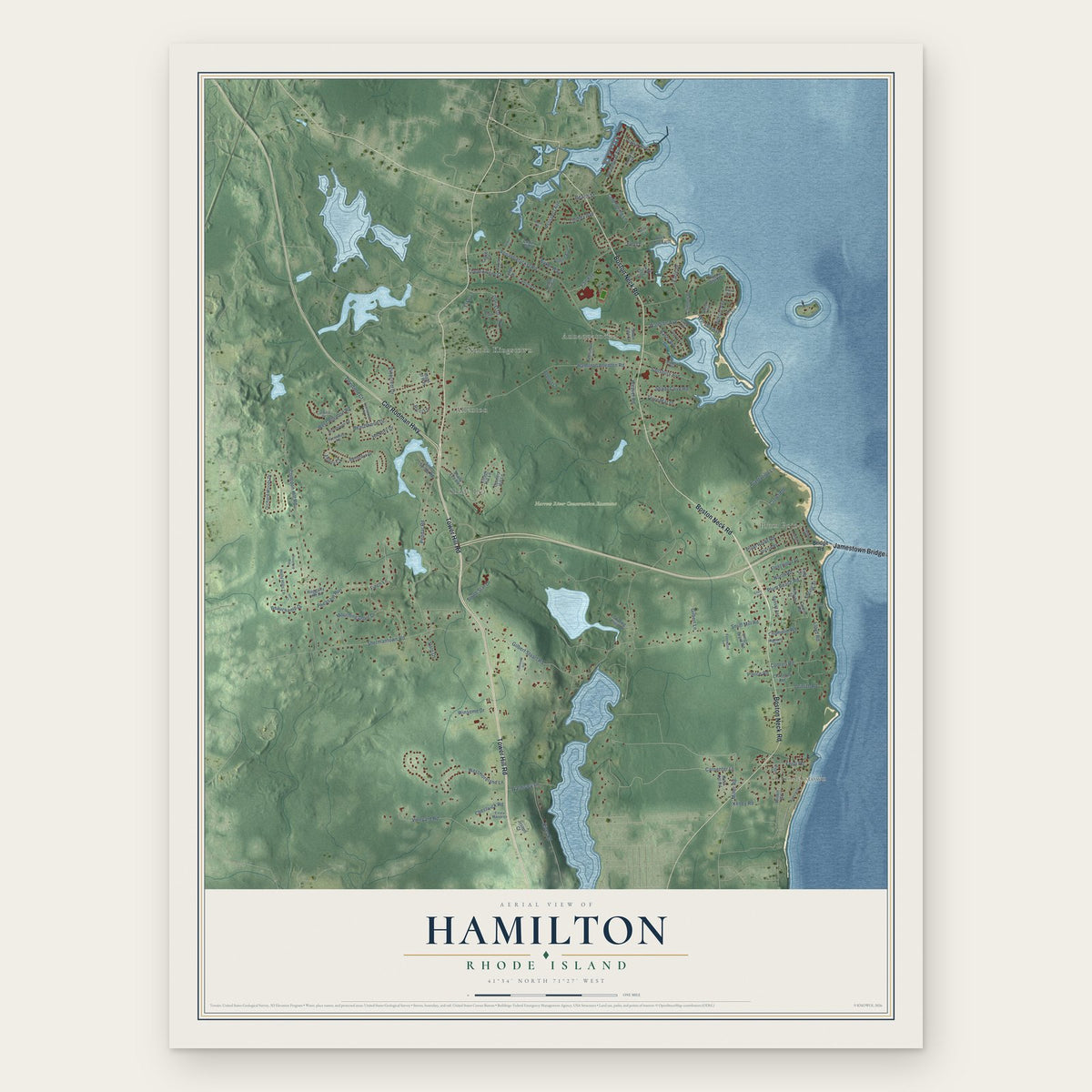 Hamilton, Rhode Island map print, the full design
