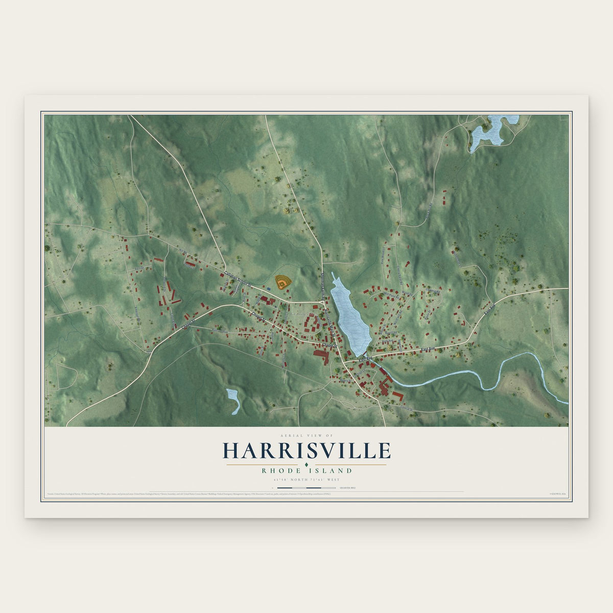 Harrisville, Rhode Island map print, the full design