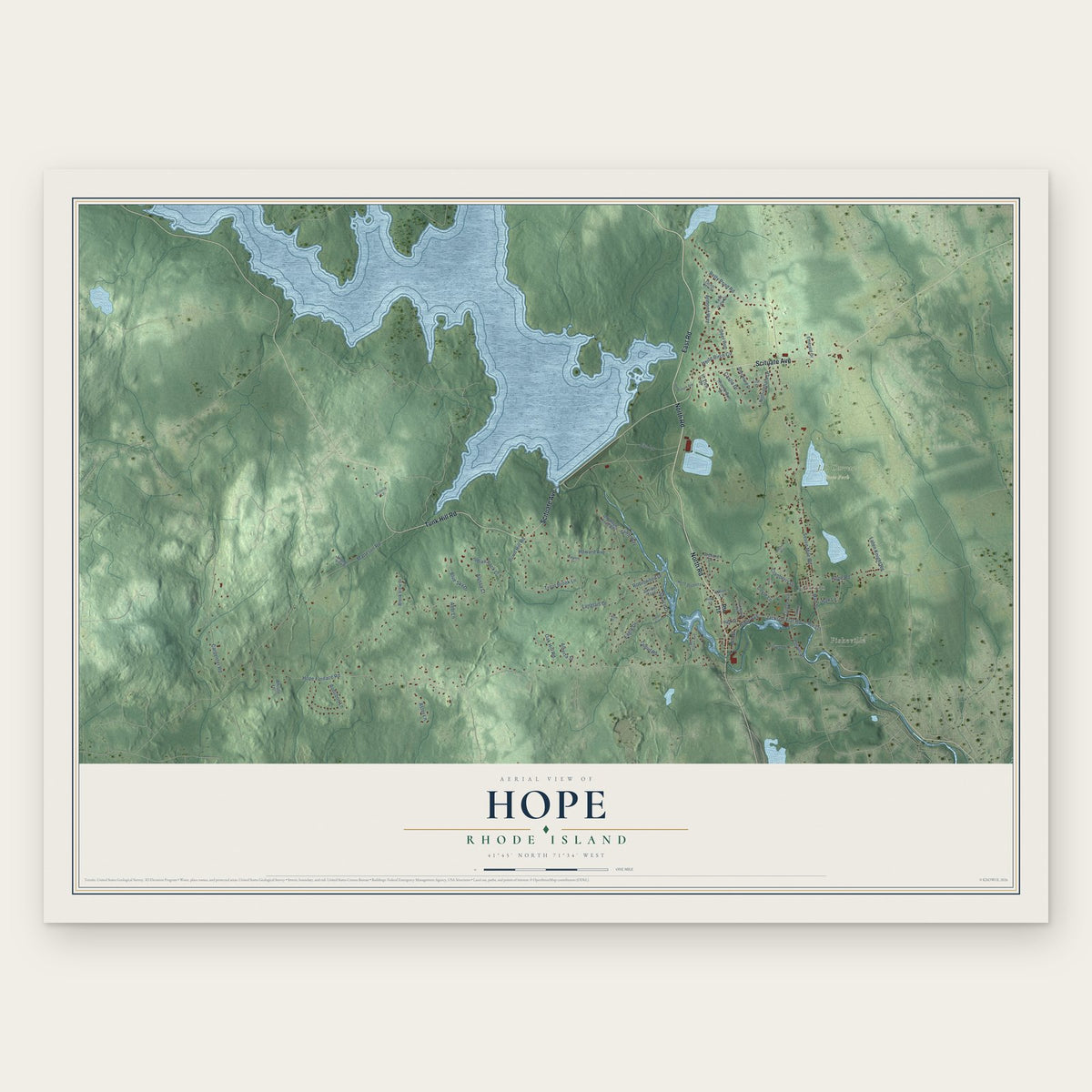 Hope, Rhode Island map print, the full design