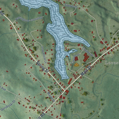 Close-up of the map of Hope Valley, Rhode Island print showing street and building detail