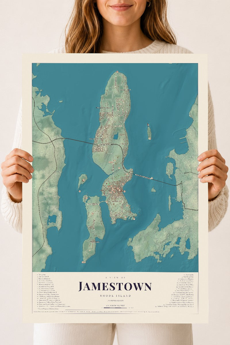 Jamestown, Rhode Island map print, 18" x 24" Archival Matte Print mockup