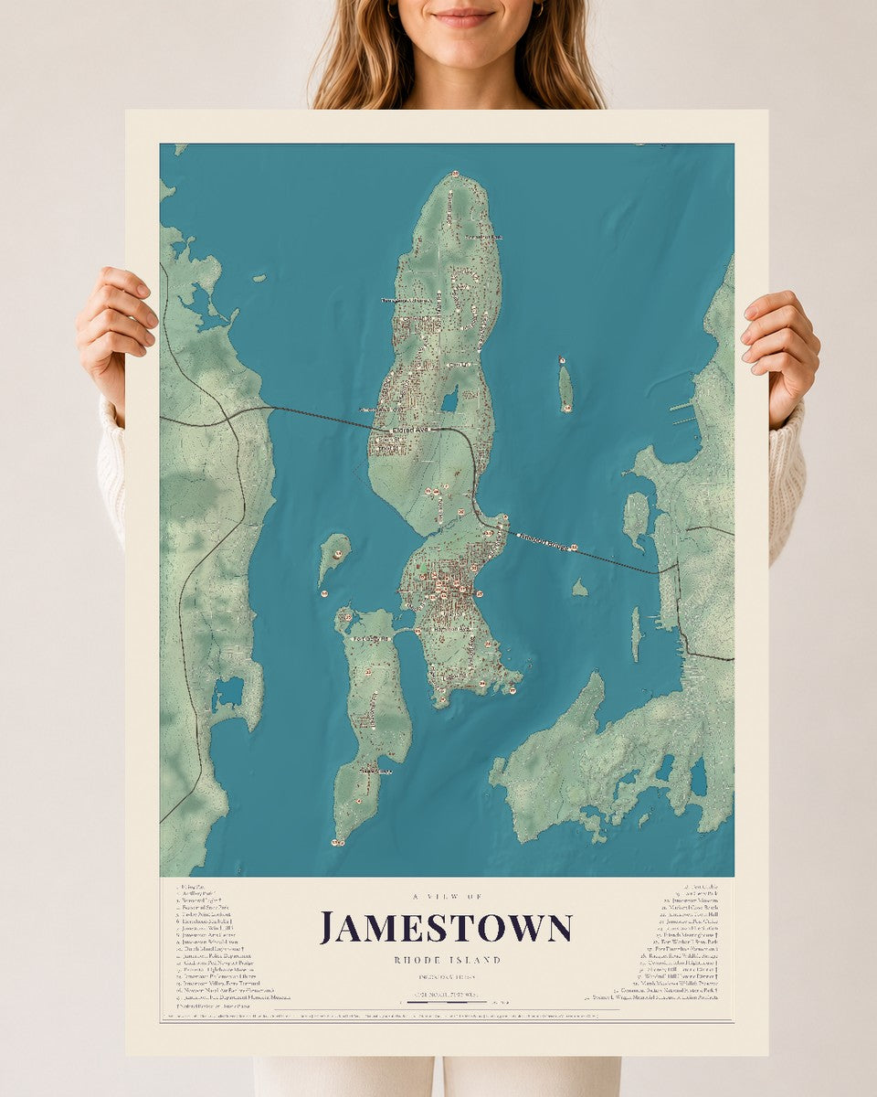 Jamestown, Rhode Island map print, 24" x 36" Archival Matte Print mockup