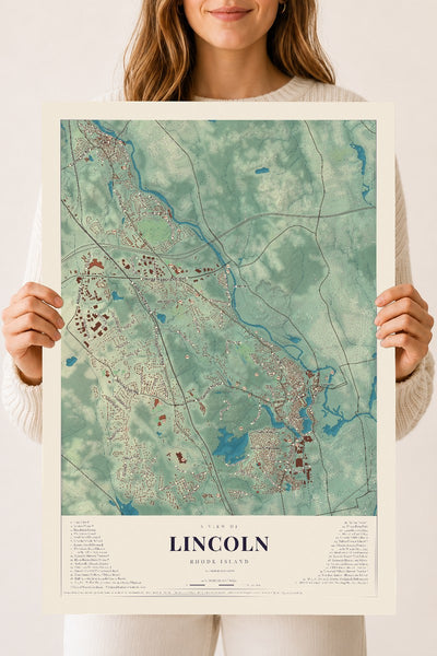 Lincoln, Rhode Island map print, 18" x 24" Archival Matte Print mockup