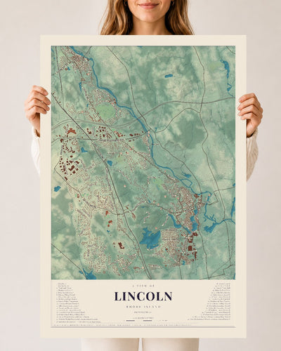 Lincoln, Rhode Island map print, 24" x 36" Archival Matte Print mockup