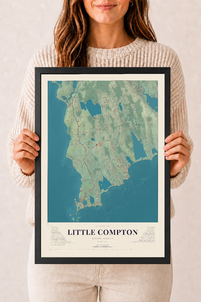 Little Compton, Rhode Island map print, 12" x 18" W/ Black Ayous Wood Frame mockup