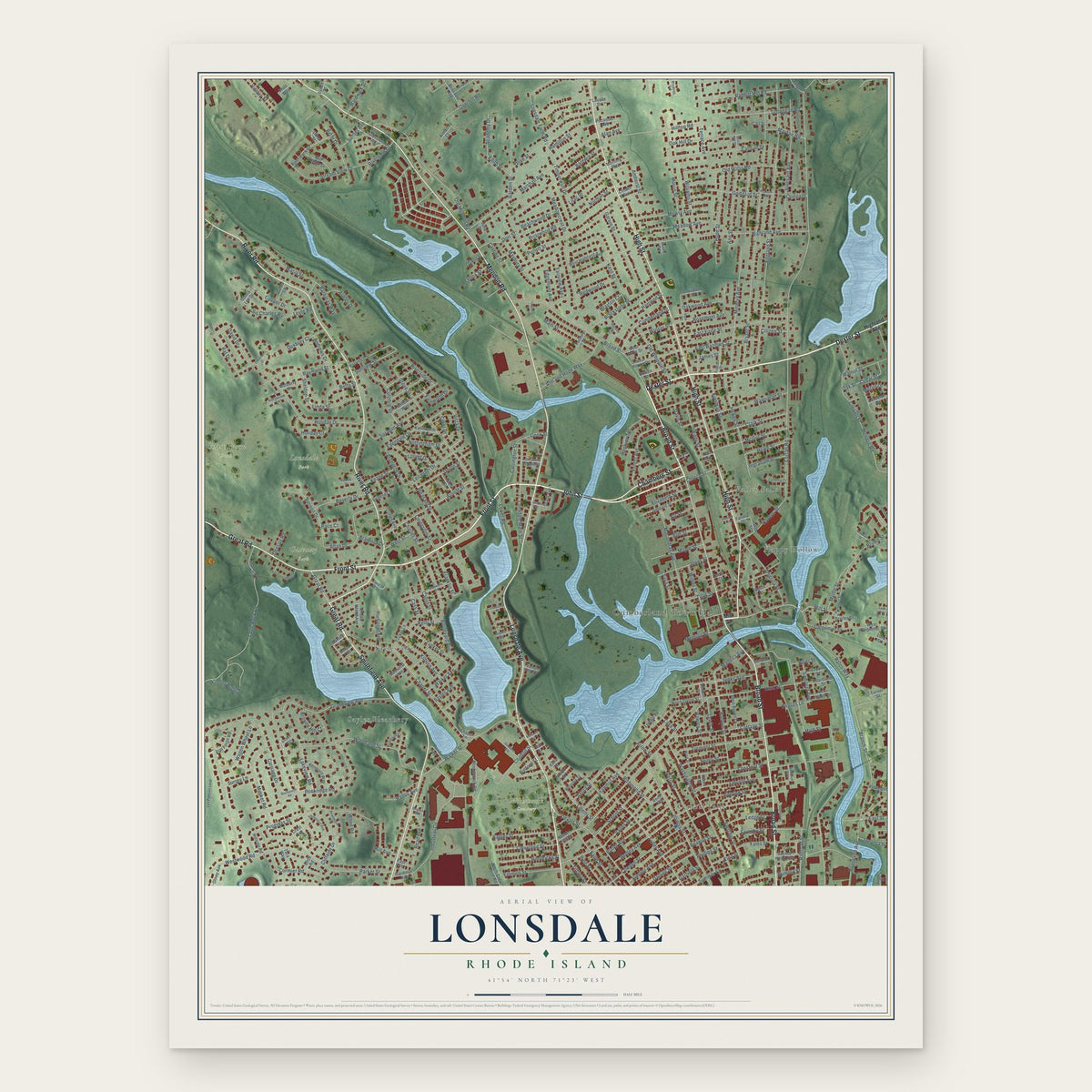 Lonsdale, Rhode Island map print, the full design