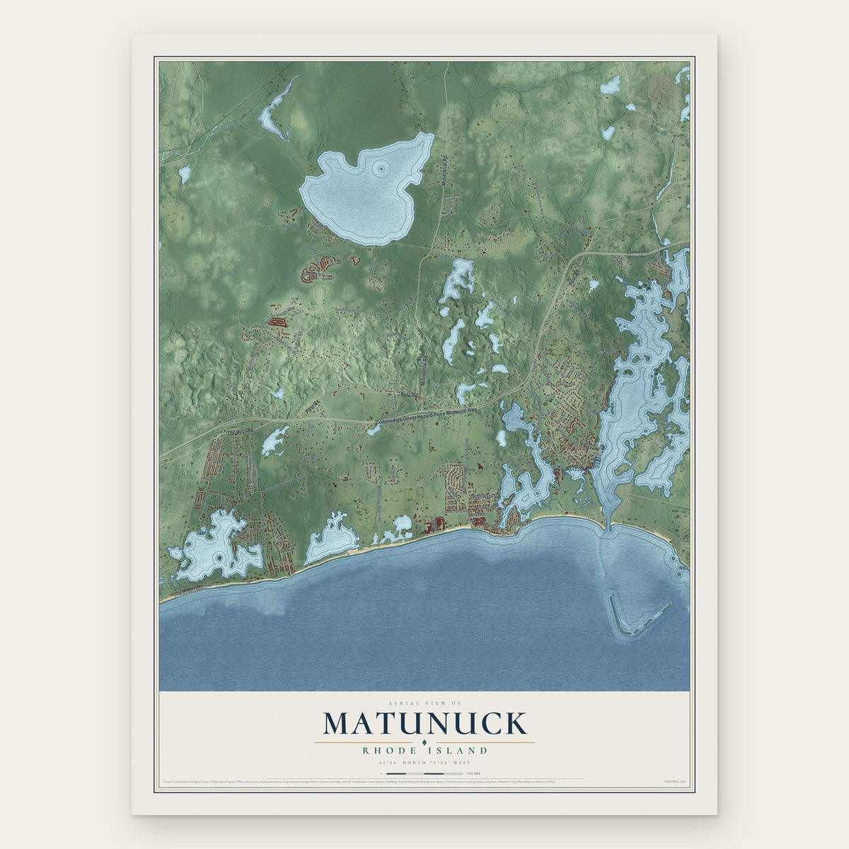 Matunuck, Rhode Island map print, the full design