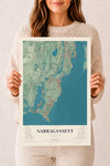 Map of Narragansett, Rhode Island, 12 x 18 inch unframed archival matte print