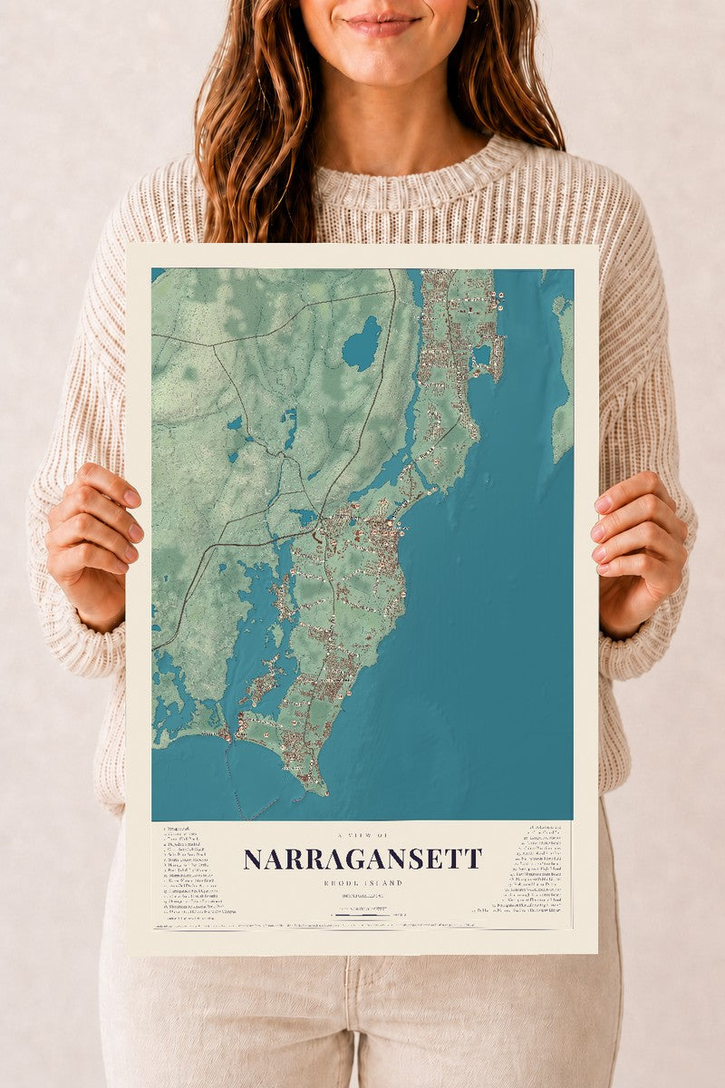 Narragansett, Rhode Island map print, 12" x 18" Archival Matte Print mockup