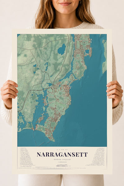 Narragansett, Rhode Island map print, 18" x 24" Archival Matte Print mockup
