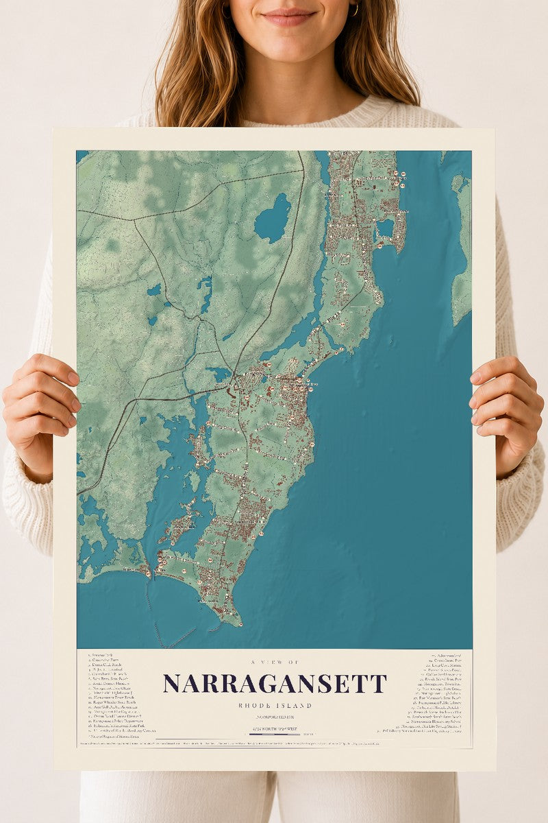 Narragansett, Rhode Island map print, 18" x 24" Archival Matte Print mockup