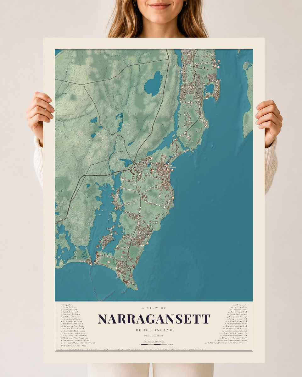 Narragansett, Rhode Island map print, 24" x 36" Archival Matte Print mockup
