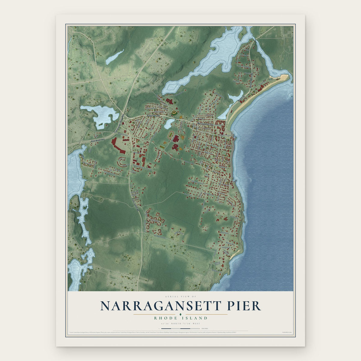 Narragansett Pier, Rhode Island map print, the full design