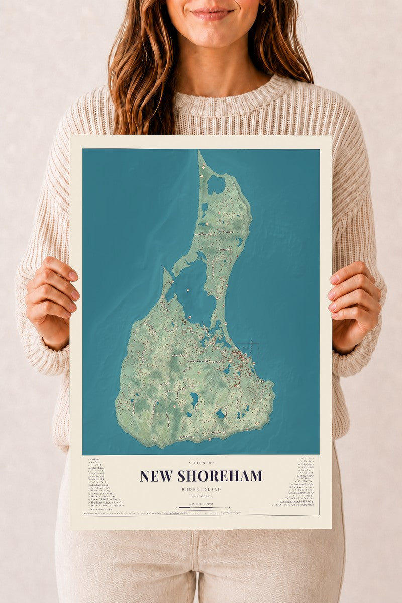 New Shoreham, Rhode Island map print, 12" x 18" Archival Matte Print mockup