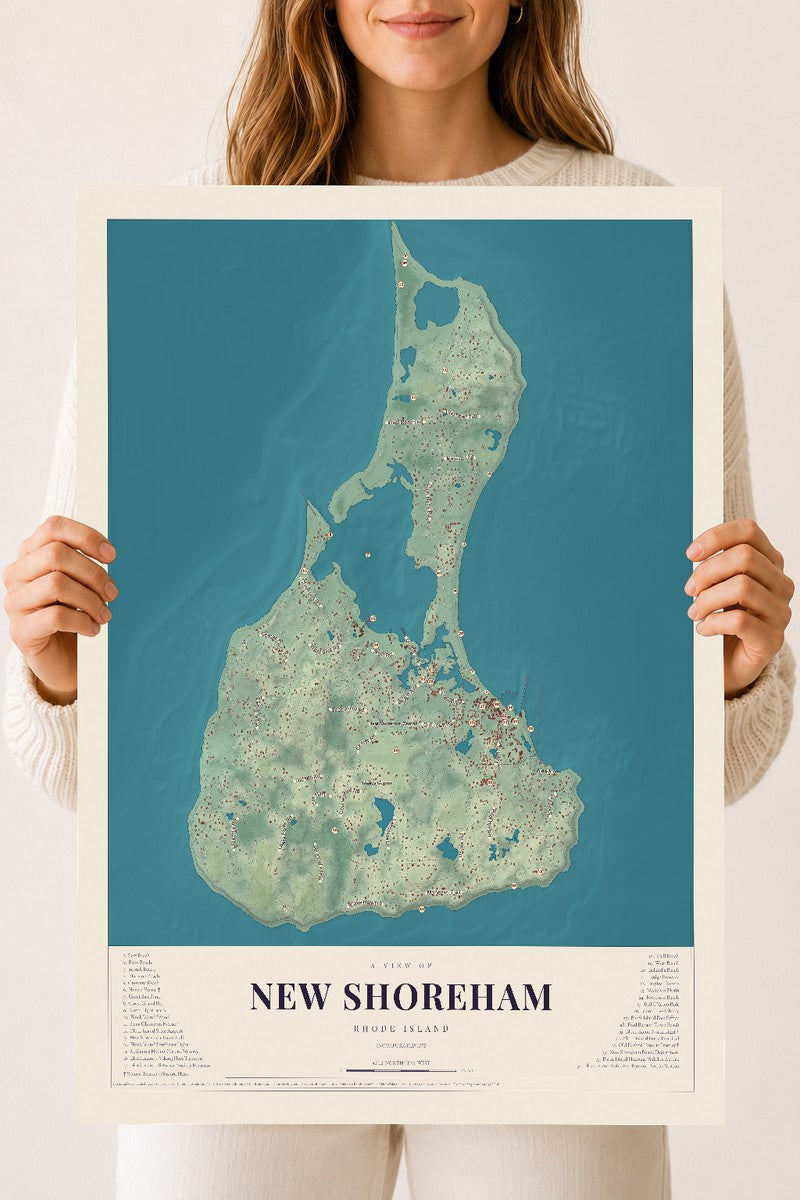New Shoreham, Rhode Island map print, 18" x 24" Archival Matte Print mockup