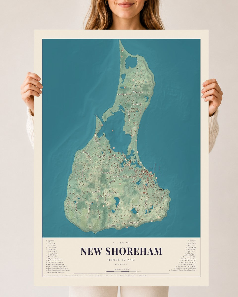 New Shoreham, Rhode Island map print, 24" x 36" Archival Matte Print mockup