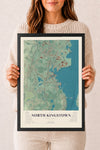 Map of North Kingstown, Rhode Island, 12 x 18 inch print in a black wood frame
