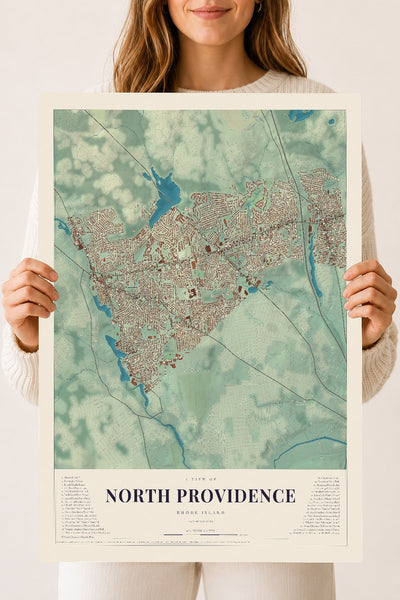 North Providence, Rhode Island map print, 18" x 24" Archival Matte Print mockup