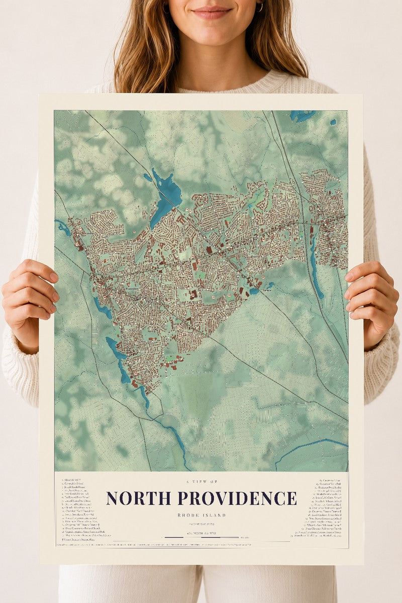 North Providence, Rhode Island map print, 18" x 24" Archival Matte Print mockup