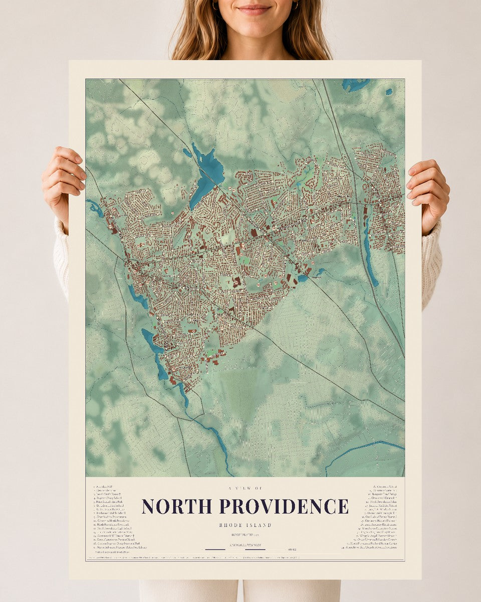 North Providence, Rhode Island map print, 24" x 36" Archival Matte Print mockup