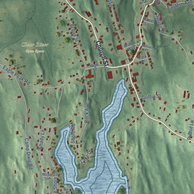 Close-up of the map of Pascoag, Rhode Island print showing street and building detail