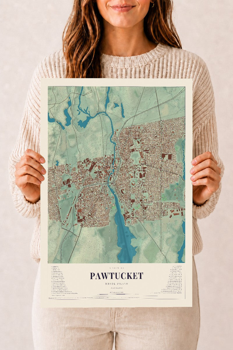 Pawtucket, Rhode Island map print, 12" x 18" Archival Matte Print mockup