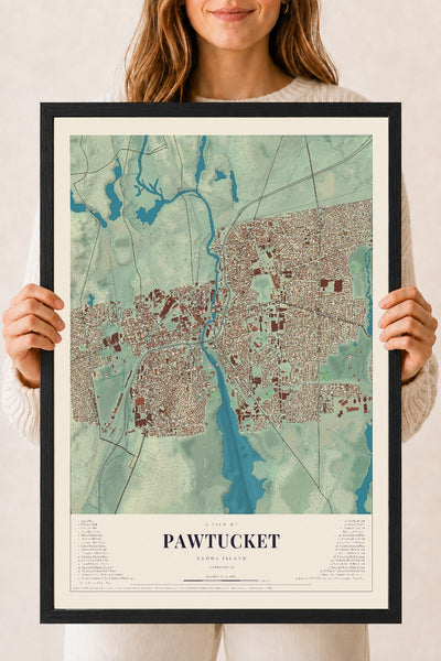 Pawtucket, Rhode Island map print, 18" x 24" W/ Black Ayous Wood Frame mockup