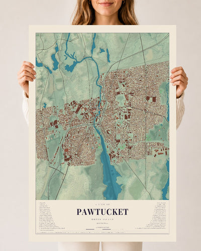 Pawtucket, Rhode Island map print, 24" x 36" Archival Matte Print mockup