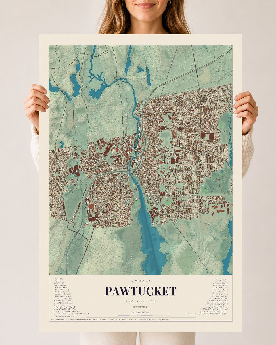 Pawtucket, Rhode Island map print, 24" x 36" Archival Matte Print mockup